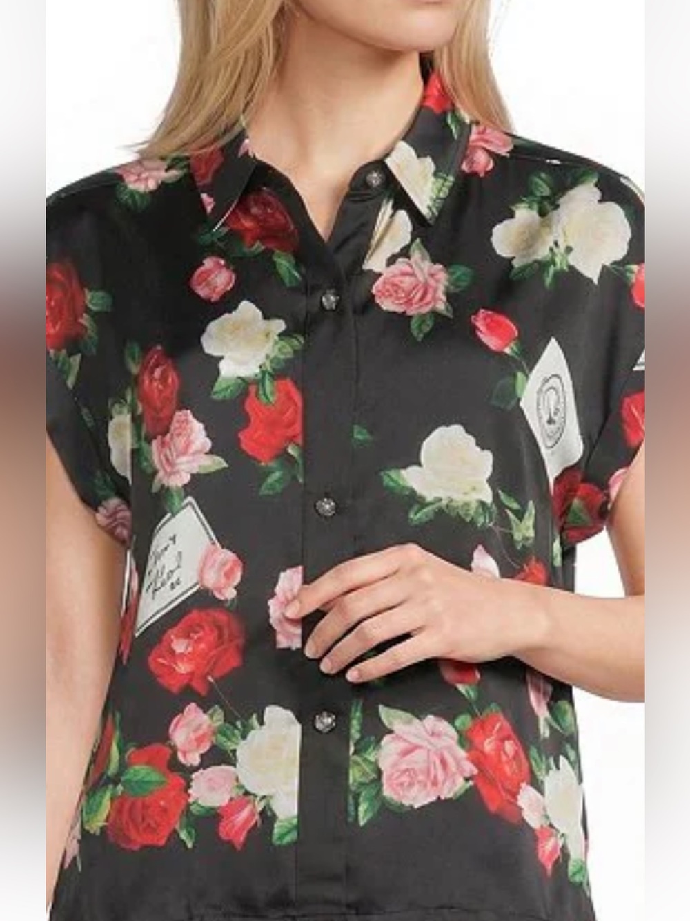 New Karl Lagerfeld Men’s Black Floral Button-Up Shirt size M